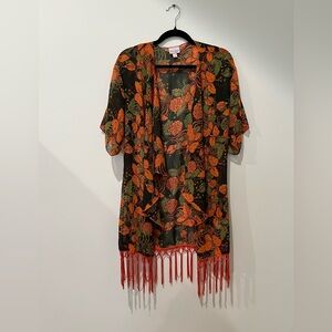 Women’s LulaRoe Semi Sheer orange floral and leaf pattern top Size 12